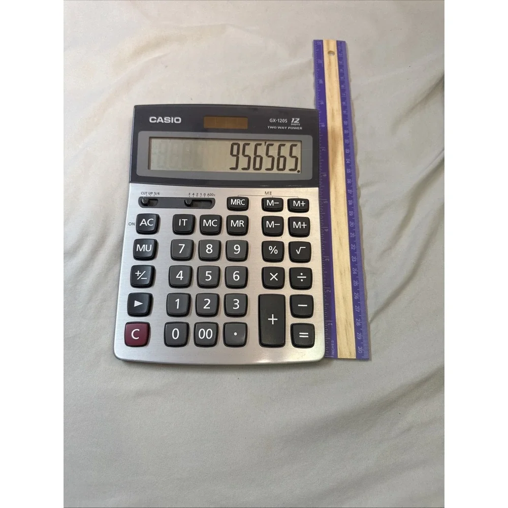 Casio GX-120S 12-Digit Desktop Calculator Two-Way Power Metallic - Tested Works